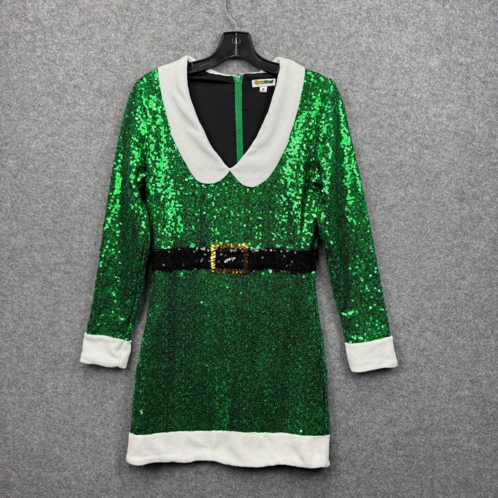 Tipsy Elves Womens Green Sequin Elf Costume Dress Medium Holiday Christmas Mini‎